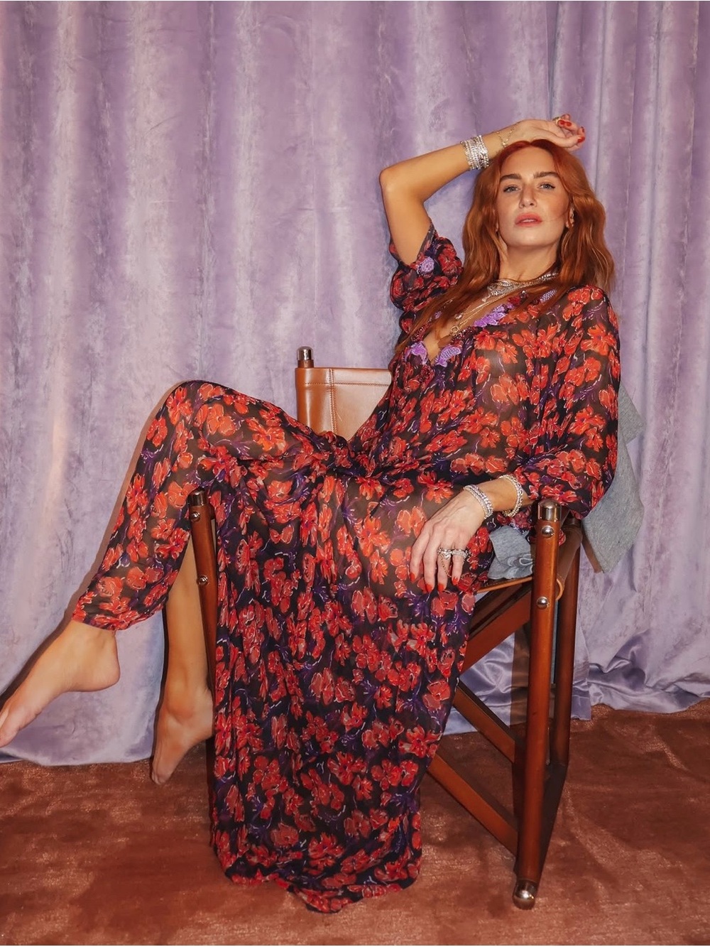 Natalie Martin Floral Sheer Maxi Dress - Red Floral